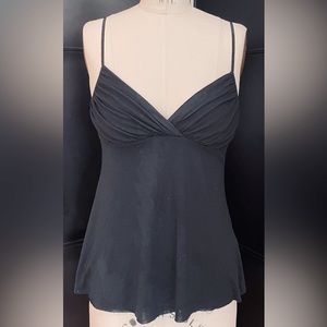 Velvet black micromodal tank top w adjustable straps lined rouched shirred bust